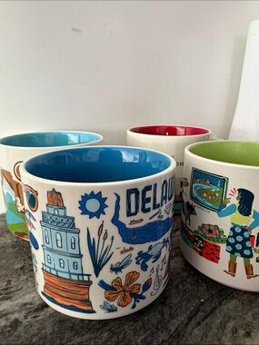 Starbucks Florida Souvenir Mug - White with Yellow Interior and Multicolor Print